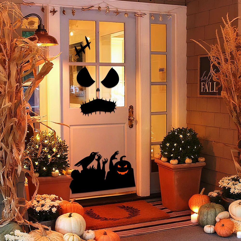 Halloween Decor Door Stickers Window Decor Skeleton Hand Pumpkin DIY Devil Witch Hat Glass Window Stickers Home Decorations