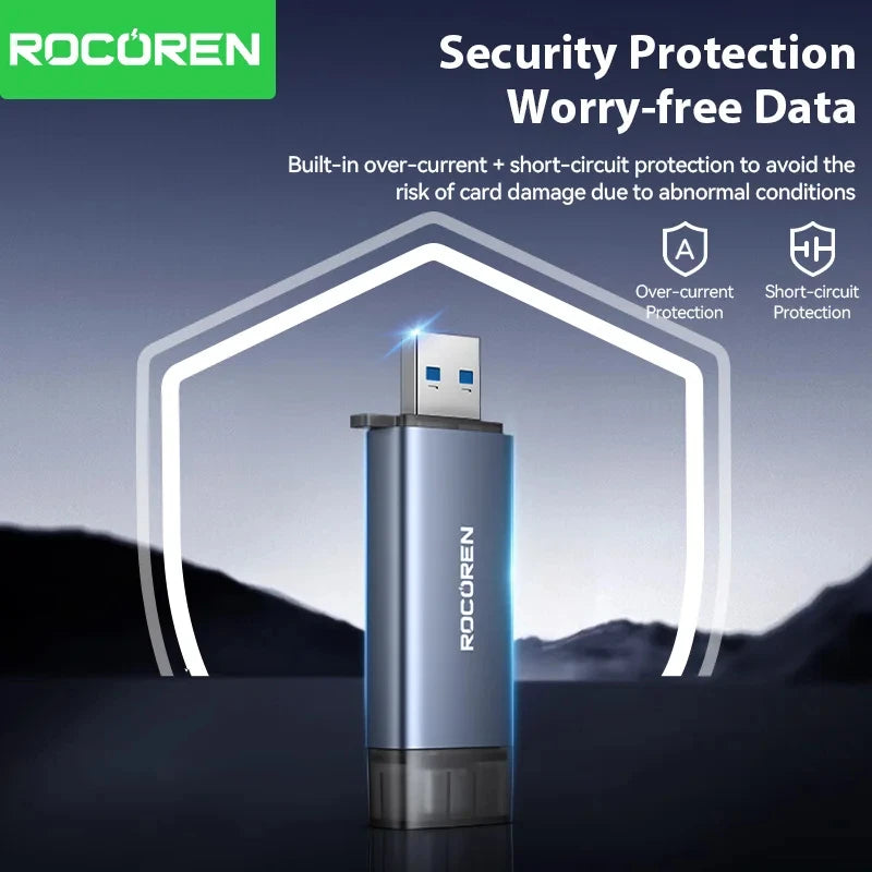 Rocoren Card Reader 2 in 1 USB 3.0 5Gbps USB A USB C Combined Design SD/TF Cards 2TB Smart Cardreader for Laptop Accessories