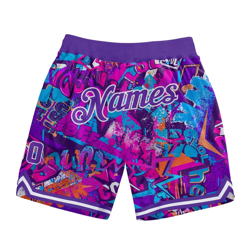 Fashion Graffiti Graphic Basketball Shorts For Men Summer Trend Custom Name Number Sports Short Pants Casual Loose Swim Trunks