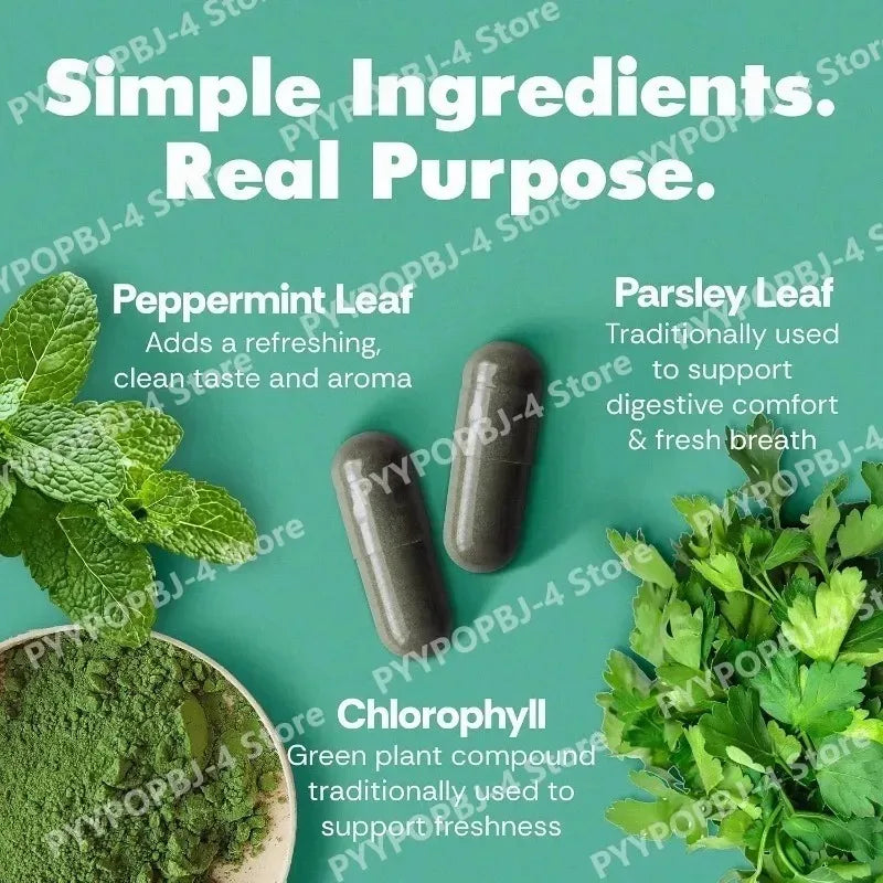 Chlorophyll Capsules with Parsley & Peppermint Leaf, Daily Freshness, Digestive Comfort & Wellness Support, Vegan 30 Count