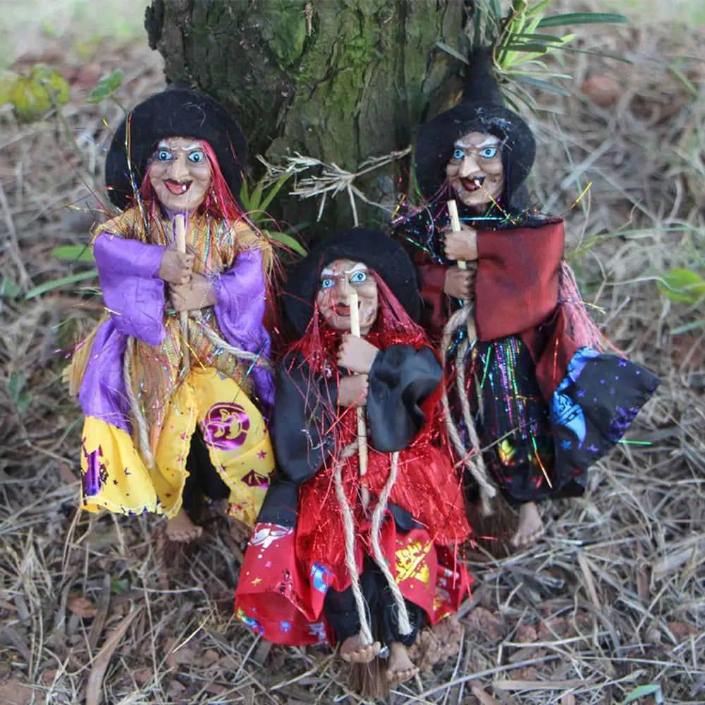 1pc Halloween Ghost Festival Witch Figurine Hanging Doll DIY Decor Pendant Ornaments for Party Haunted House Props Garden Decor