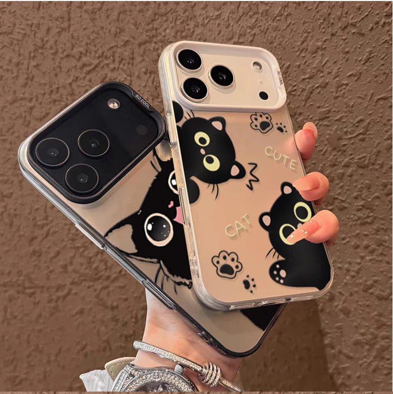 Case For Redmi Note 15 Pro 5G 14 4G 13 Pro 12 Plus 11 10 PRO 11S Black Cat Cute Laser IMD Matte Couple Hard Cover