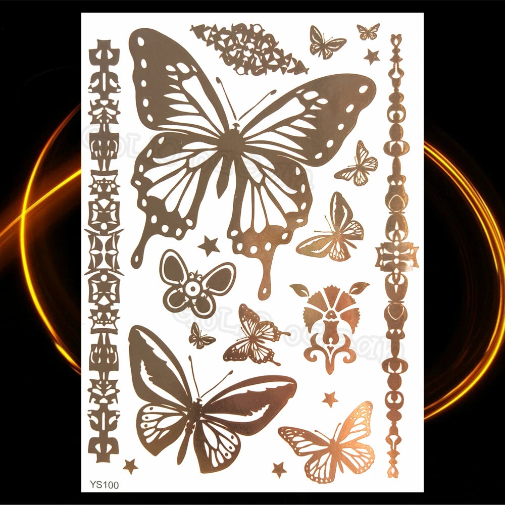 1PC Summer Style Men Women Body Art Gold Metallic Tattoo Sticker HYS-101 Chain Bracelet Fake Jewelry Waterproof Temporary Tattoo