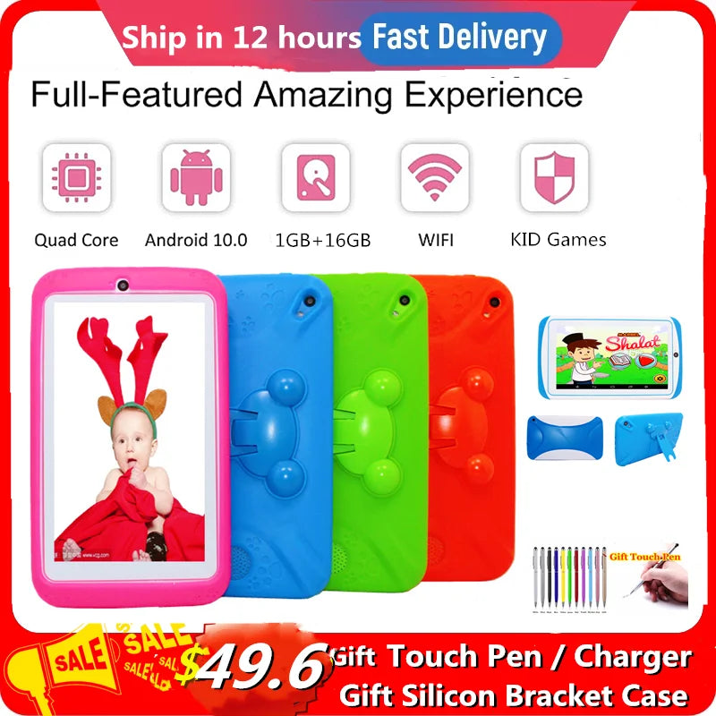 7 INCH Android 10 RAM 1GB +16GB ROM Gift Kid Tablet E98 WIFI Dual Camera Quad-Core Free Silicone Case 3D Glassess