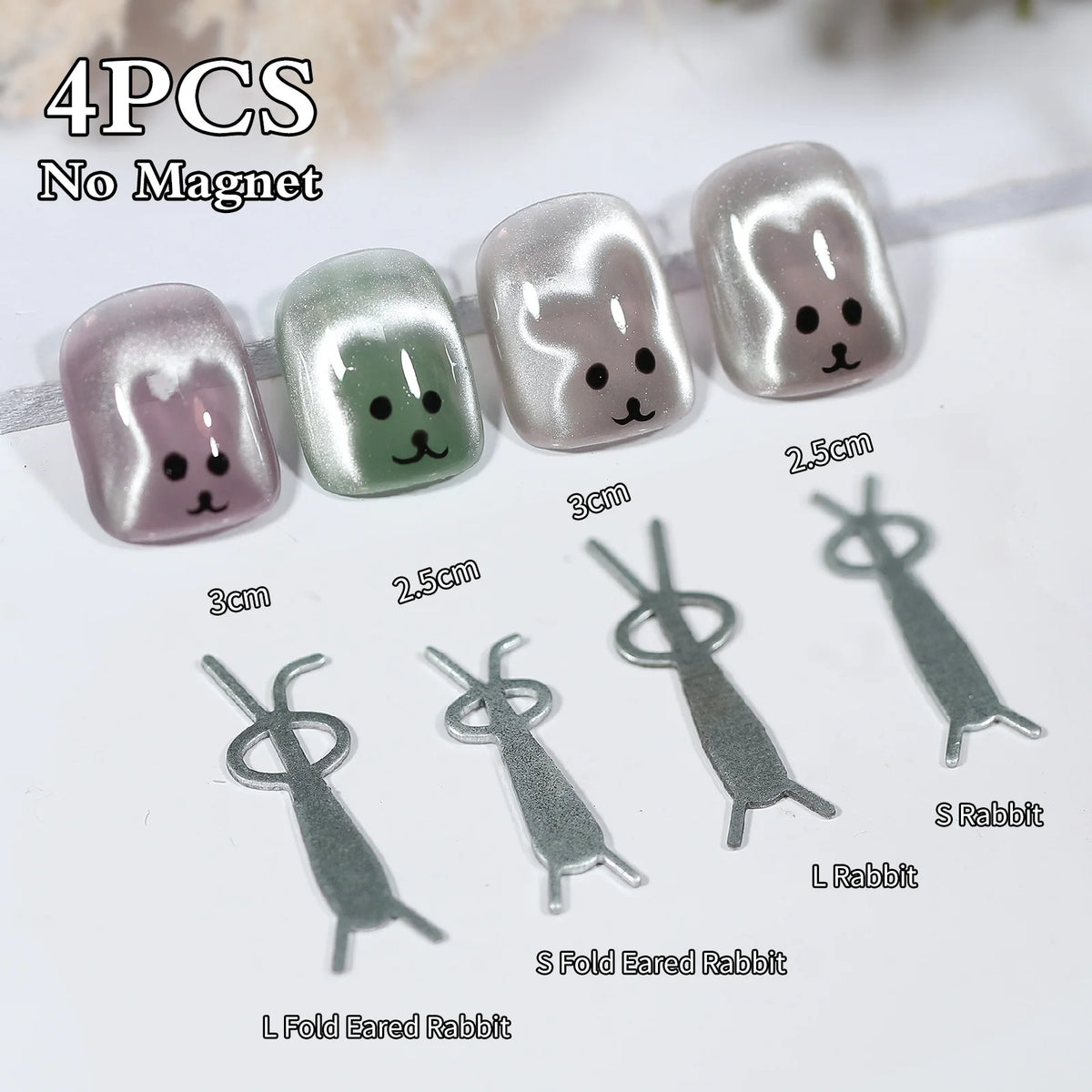 1/4Pcs Cute Rabbit Shaped Cat Eye Magnet Polish Magnet Nail Art Manicure Tools Rabbit Heart Shapes on Nails DIY Gel Polish