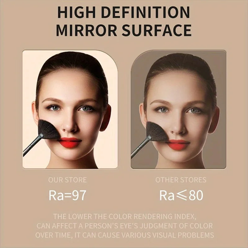 LED Makeup Mirror 3 Colors Lighting Dimmable with Touch Screen Fold Cosmetic Makeup Mirror Rechargeable Tabletop for Travel Home