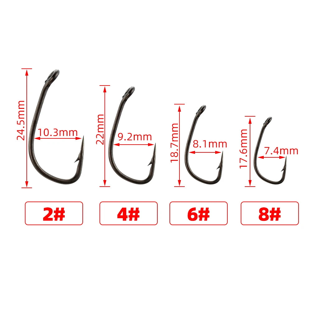 15pcs PTFE Coated High Carbon Steel Barbed Fish Hook With Eye  Carp Fishing Accessories X702