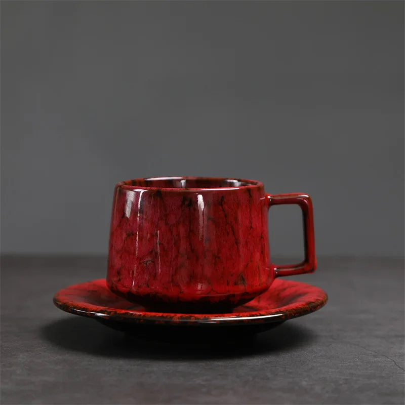 180ML Japanese Espresso Cup and Dish Kiln Transformed Ceramic Cup Retro Coarse Ceramic Mug Living Room Decoration