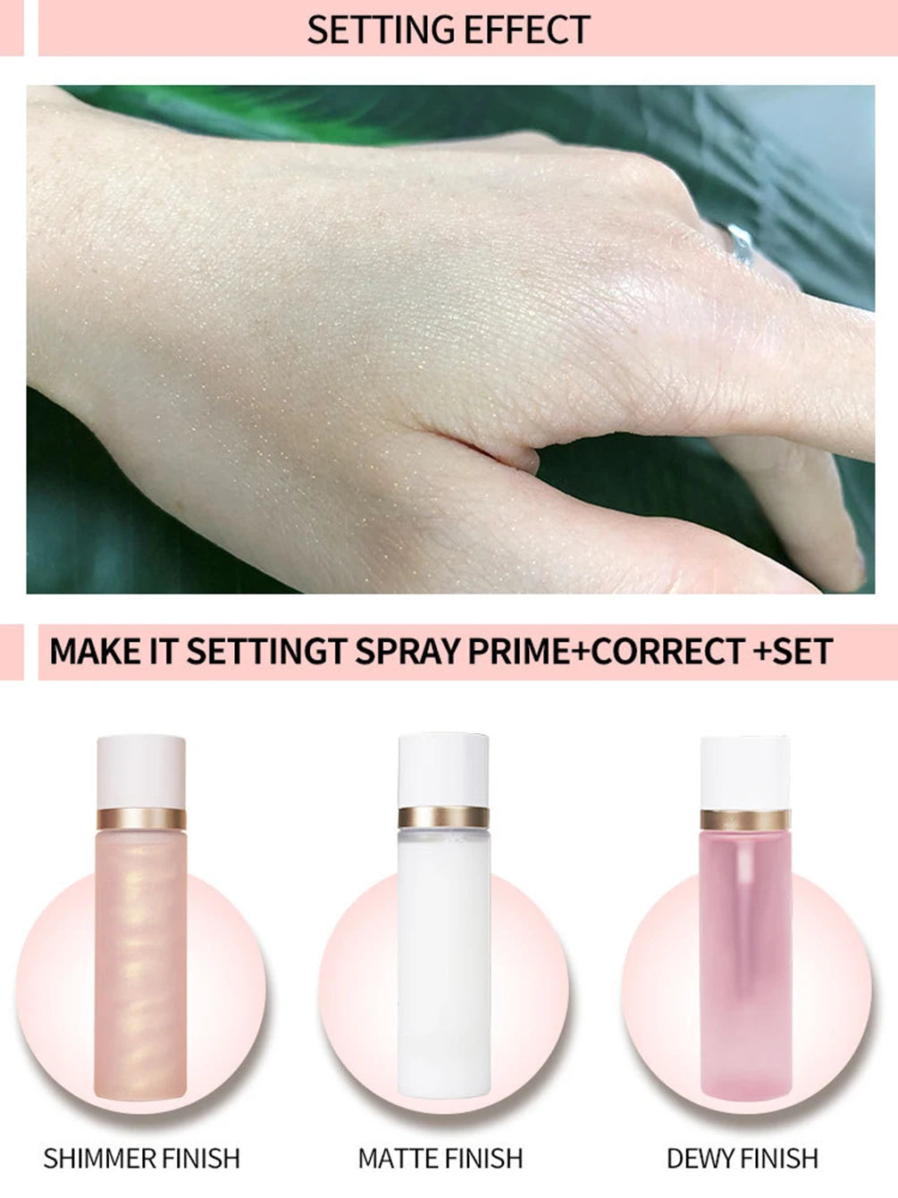 Private Label 100ml Setting Spray Custom Logo 3color Oil-control Long-lasting Sweat-proof Hydrating Glitter Pearlescent Makeup