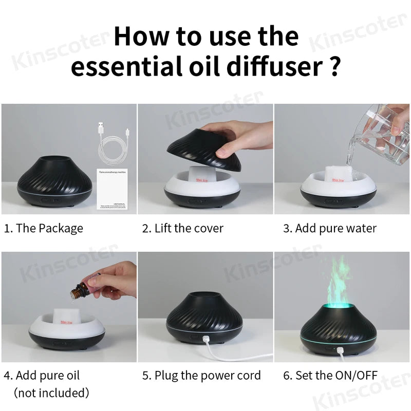 Colorful Flame Aromatherapy Humidifier Cool Mist Maker 130ml USB Essential Oil Aroma Diffuser for Home Bedroom Office Hotel