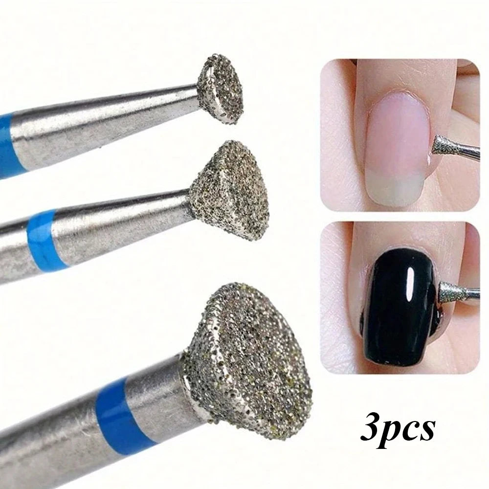 3pcs Flame Shape Diamond Cuticle Nail Drill Bit Set, Pro Manicure Drill Bits for Nail Prep, 3/32 Shank efile Bit(Fine+Medium)