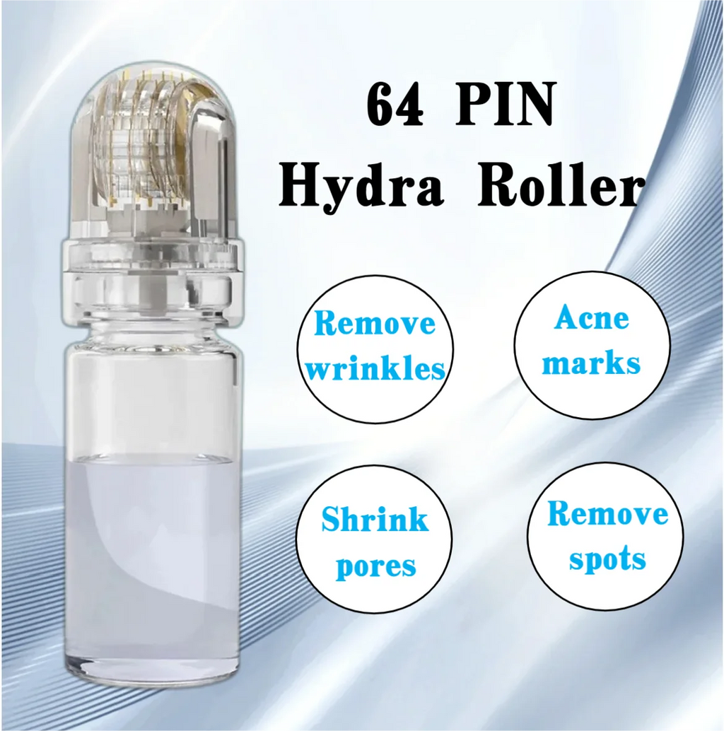 Hydra Roller 64 Pins Micro Titanium Need Tips Derma Needles Skin Care Anti Aging Whitening Bottle Roller Serum Reusable