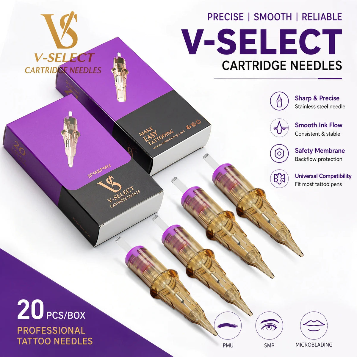 EZ Cartridge Tattoo Needles PMU SMP V Select  Micropigmentation Permanent Make-Up Eyelinver Lips Eyebrows Microblading