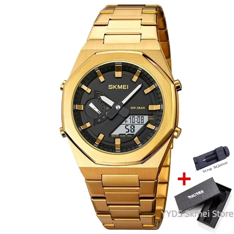 SKMEI Luxury Quartz Watch for Men Sport Stainless Steel Digital LED Display Waterproof Wristwatches Mens Clock Reloj Hombre 1816