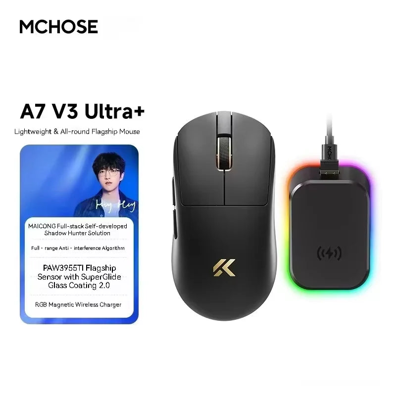 MCHOSE A7 V3 Ultra Gaming Mouse PAW3955Ti Super Sensor 20000FPS Tracking Accuracy 8kHz Polling Rate Low Latency Super Glide