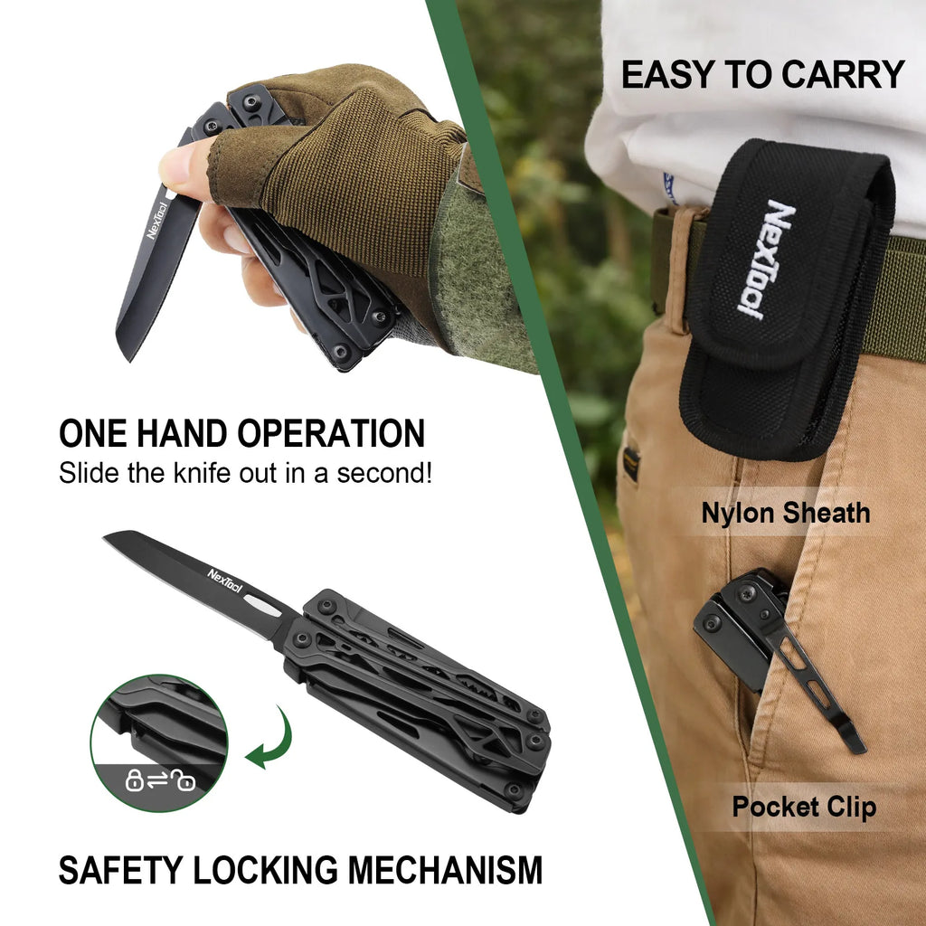 NexTool 11-In-1 Black Knight Multi-function Camping Tools Knife Outdoor Survival Folding Pliers Scissors Hand Multitool Tool Kit