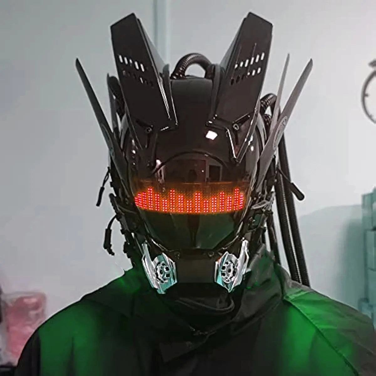 Cyber punk Mask LED Hairstyle Braid Halloween Christmas Role Playing Helmet Party Adult Gift ﻿