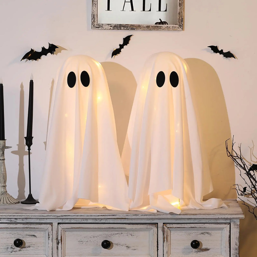 Halloween Ghost Decor with String Lights, 2 Pack - Haunted Hanging Ghosts for Home Party Table Room Kitchen Halloween