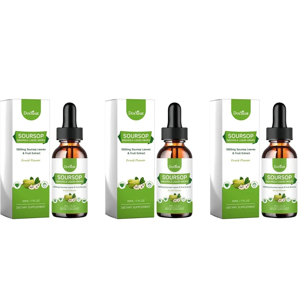 DOCTEAT Soursop Graviola Liquid Drops, 500 mg Leaf & Fruit Extract, 1800 mg Raw Herb Equivalent, Daily Vitality Support, 30 mL