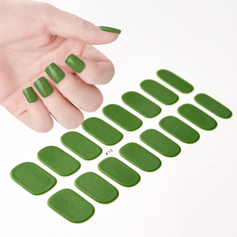 16Tips UV Semi Cured Nail Stickers White&Pink Lamp Gel Nail Polish Wraps Full Cover Adhesive Nails Decals Sliders Lamp Neede Y&F