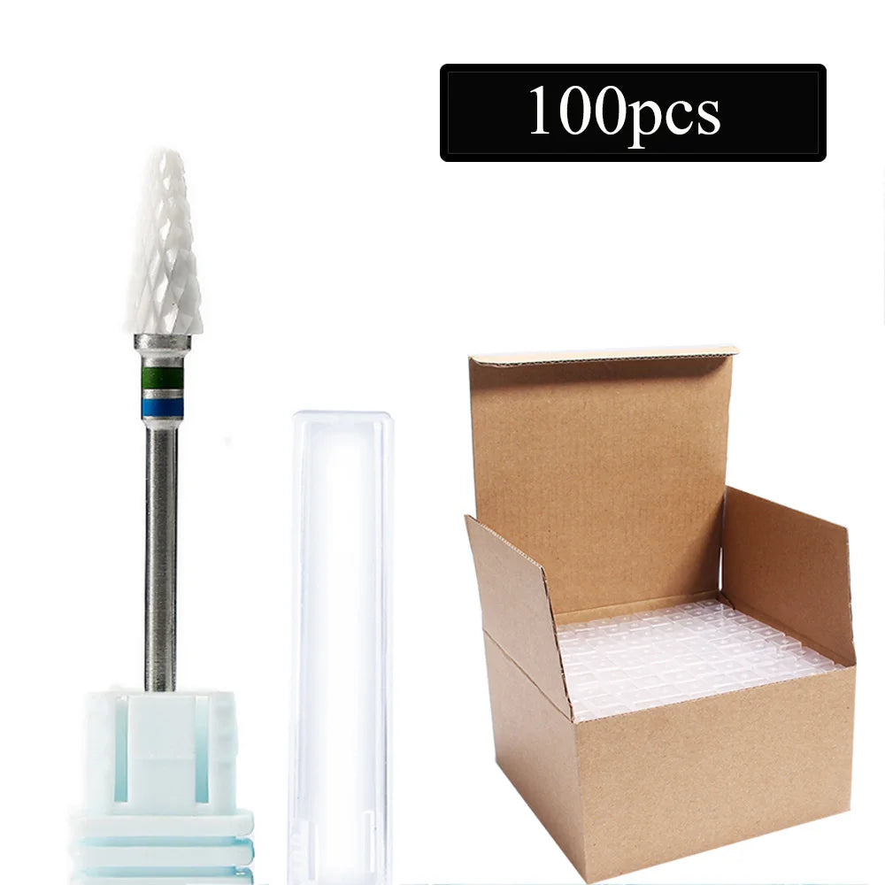 100pc/Set Nail Drill Bit Rotary Ceramic Bits Electric Manicure Milling Cutter For Machine Cuticle Remove Burr Nail Tool