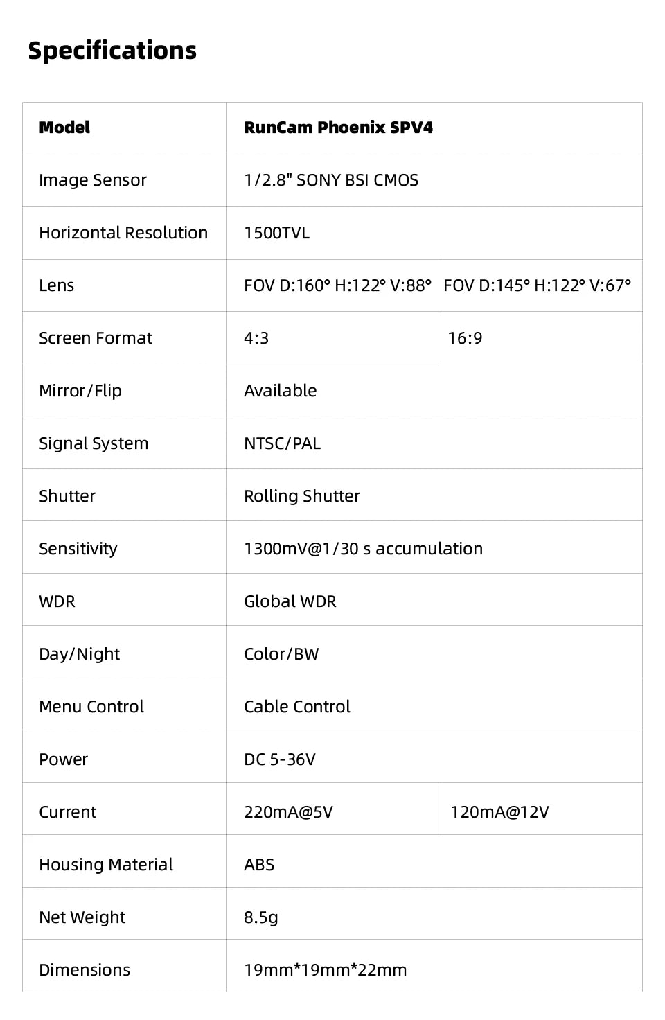 RunCam Phoenix 2 SP V3 V4 V5 Camera 5-36V Screen Ratio 4:3/16:9 Available 19*19mm Night View for RC FPV Racing Drones Quadcopter