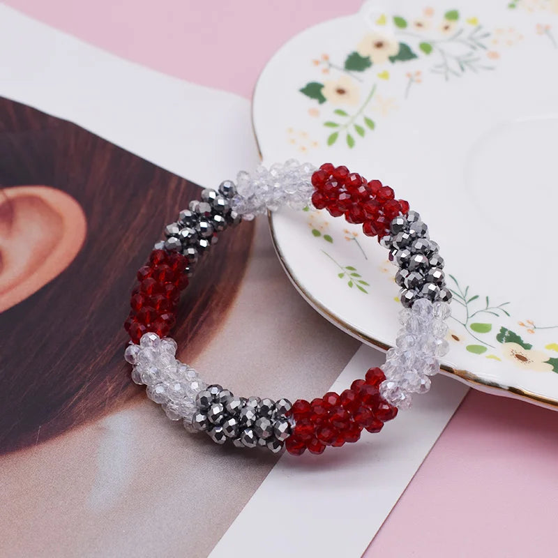 Mixed Color Trendy Glass Bead Bracelet Elastic Handmade Strand Bracelets for Women Gift New Hair Accessory Glass Beads Bracelet