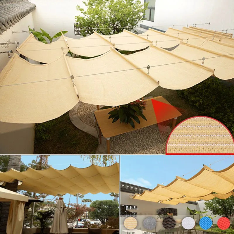 180GSM Beige HDPE Telescopic Wave Sun Shade Net Courtyard Pavilion Pergolas Sun Room Canopy Shading Cloth Terrace Sunshade Nets