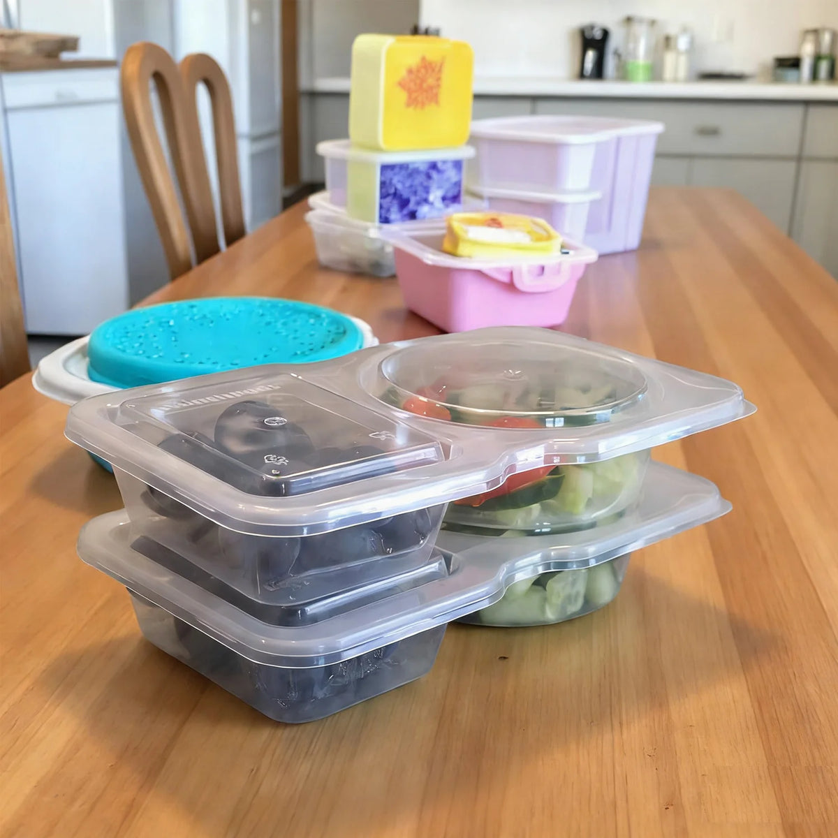 15/30 Pack 2 Compartment Snack Containers with Lids & Forks – Leak-Proof, Reusable Plastic Snack Packs for Kids & Adults