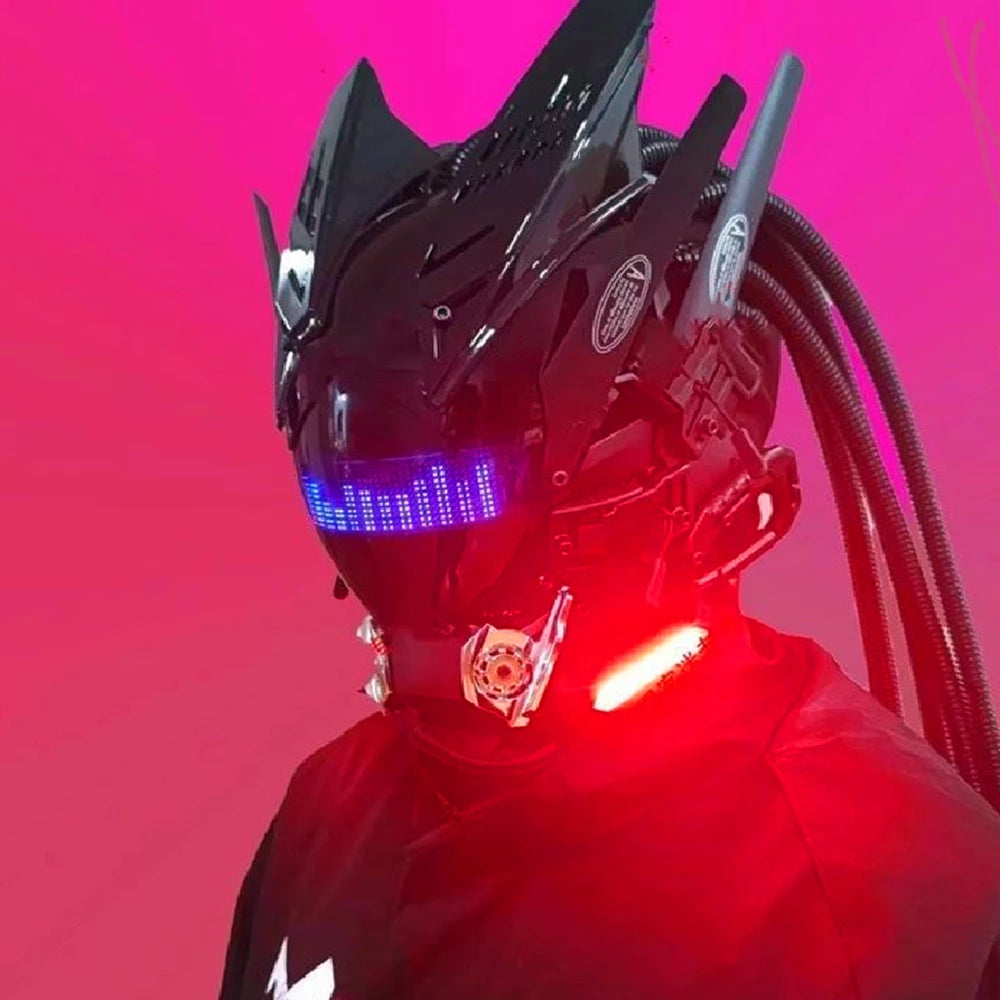 Cyber punk Mask LED Hairstyle Braid Halloween Christmas Role Playing Helmet Party Adult Gift ﻿
