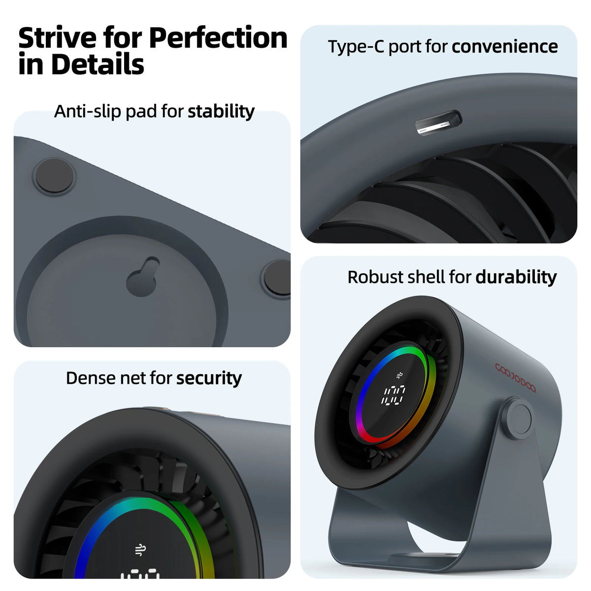 GOOJODOQ Desktop Fan 4000mAh Silent Adjustable Speed Air Circulation Fan 100 Speeds with Digital Display Wall Mountable