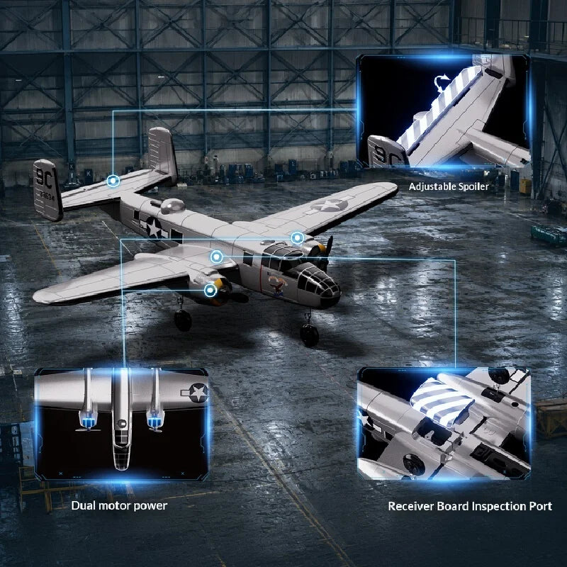 Volantex B25 Mitchell Bomber Remote Control Rc Fixed Wing 3 Channel Dual Motor Foam Airplane With Xpilot Stabilization System