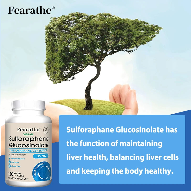 Sulforaphane Glucosinolate Capsules - Broccoli Seed Extract with Myrosinase, Liver Detox & Cellular Health Support, 120 Counts