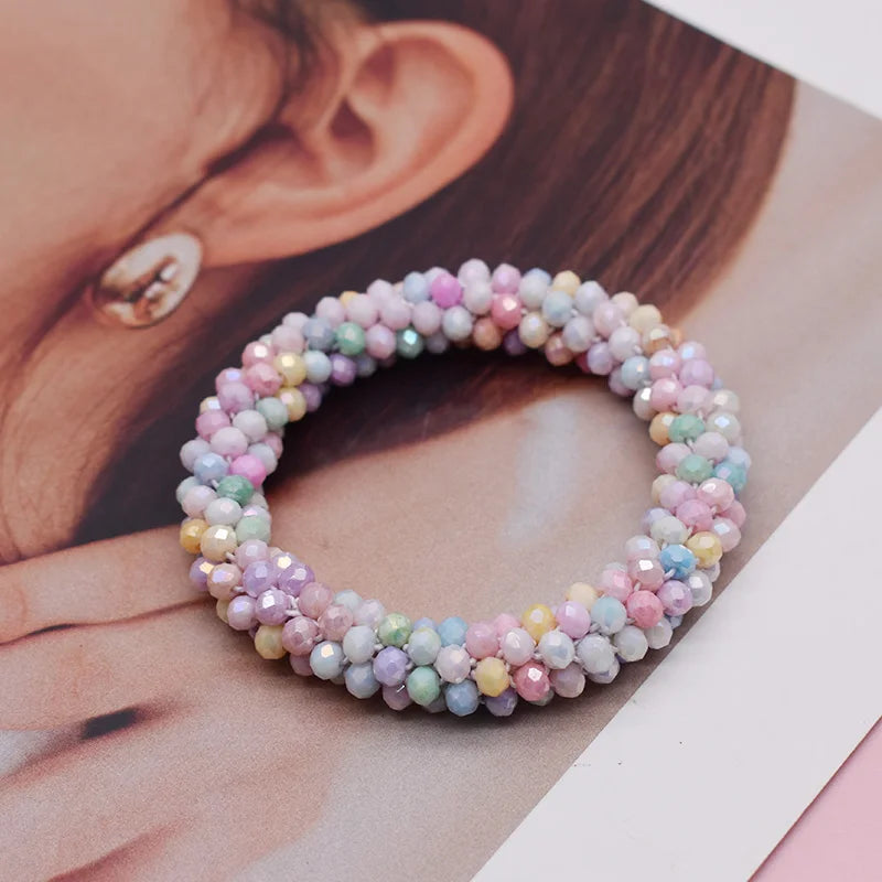 Mixed Color Trendy Glass Bead Bracelet Elastic Handmade Strand Bracelets for Women Gift New Hair Accessory Glass Beads Bracelet