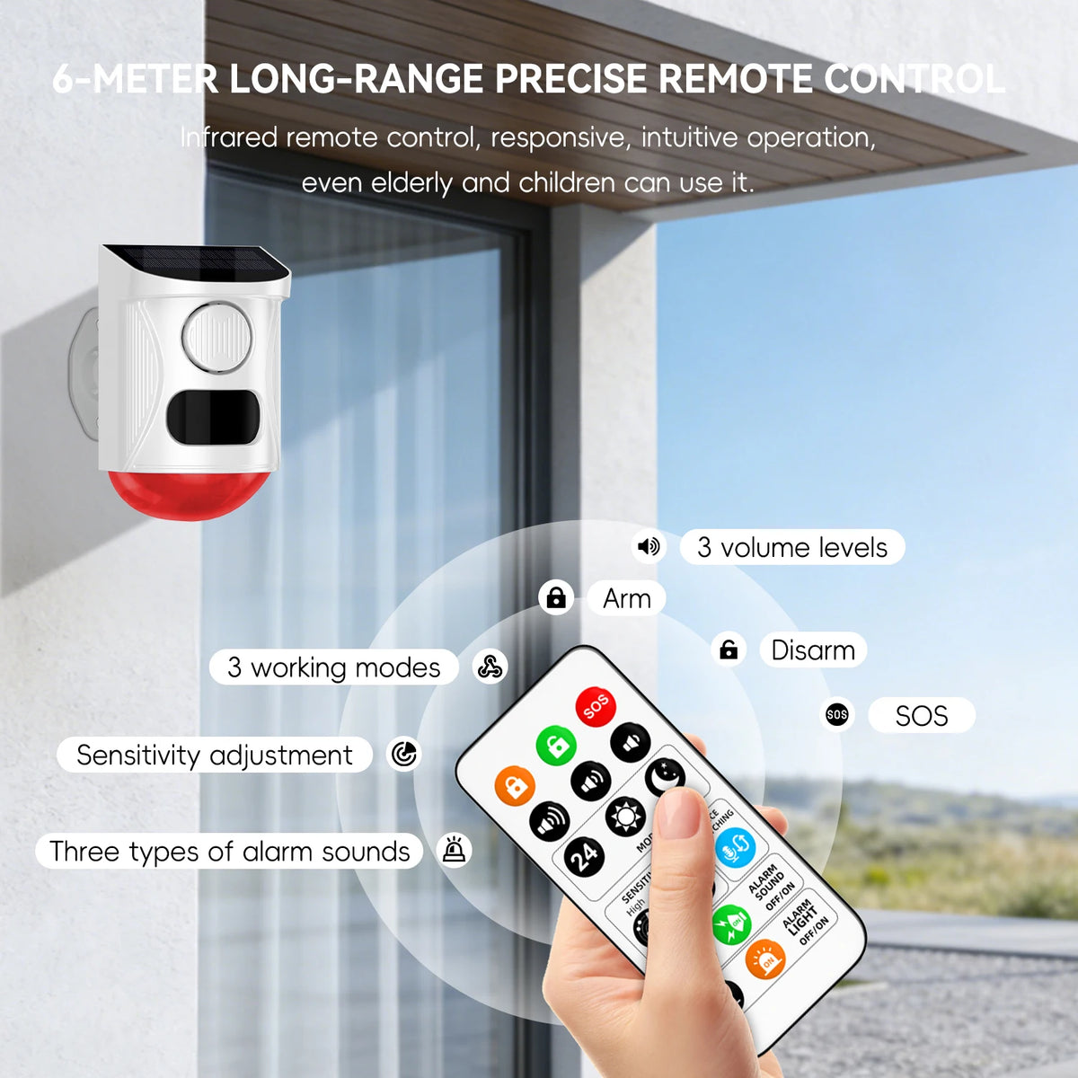Solar Strobe Alarm Light with Motion Sensor Siren Outdoor Alarm Siren with Remote Controller 120db Sound Security Siren Light
