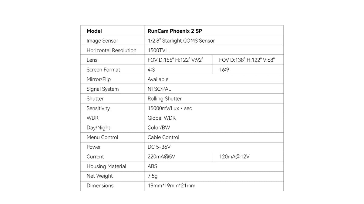 RunCam Phoenix2 SPV3 160° FOV   Analog Camera  1500TVL Freestyle  FPV
