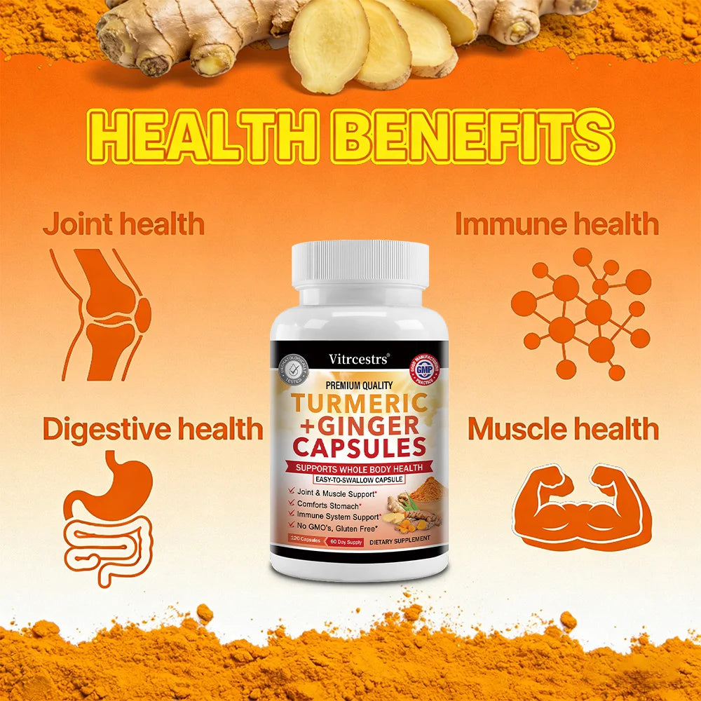 High Strength Turmeric Ginger Capsules, Pure Turmeric Curcumin with Ginger, Joint Health, Antioxidant Digestive & Immune Support