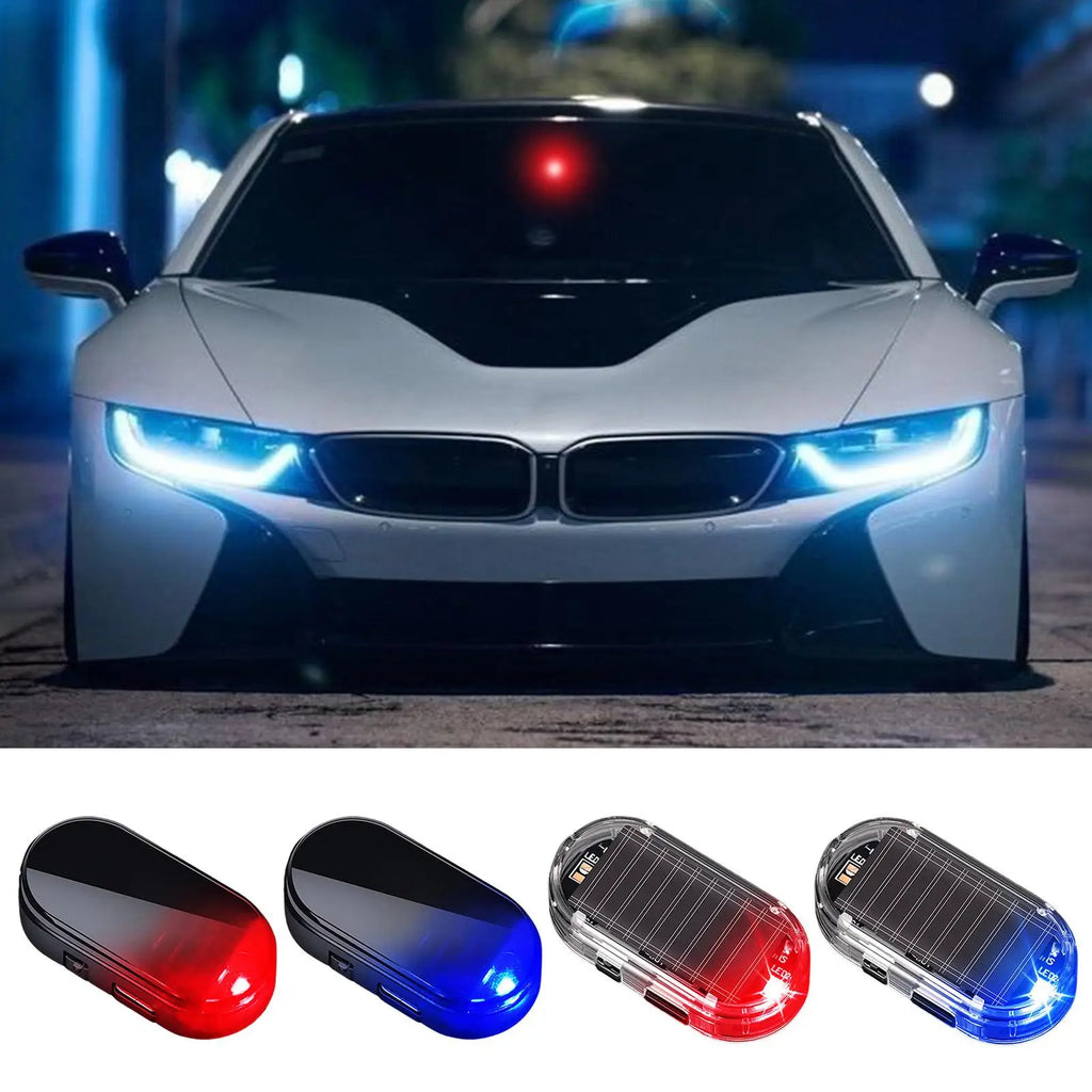 Solar Powered Car Fake Security Light Blue/Red Flashing Simulated Alarm Wireless Warning Anti-Theft Caution Lamp Strobe