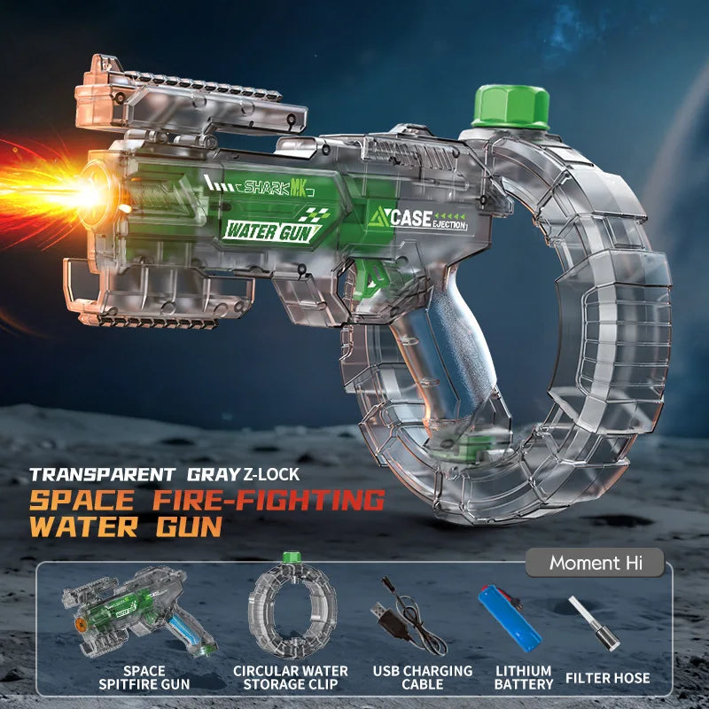 @Space Electric Water Gun Energy Ring Burst Transformation LED Lights Large Capacity Full Auto Continuous Fire Squirt Gun Toy