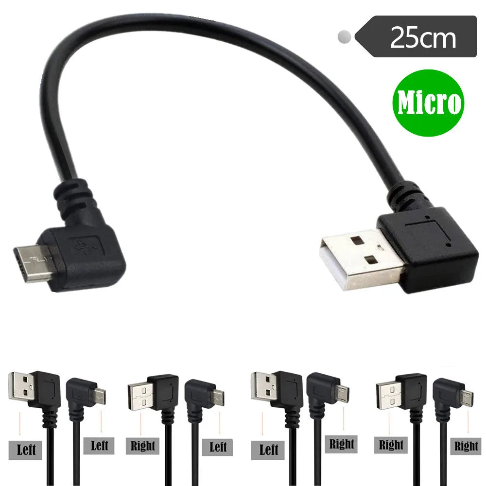 Up Down Left Right Angled Double 90 Degree Micro USB Male to USB Male Fast Data Charge Connector Short Cable Cord 0.15m 0.5m 1m