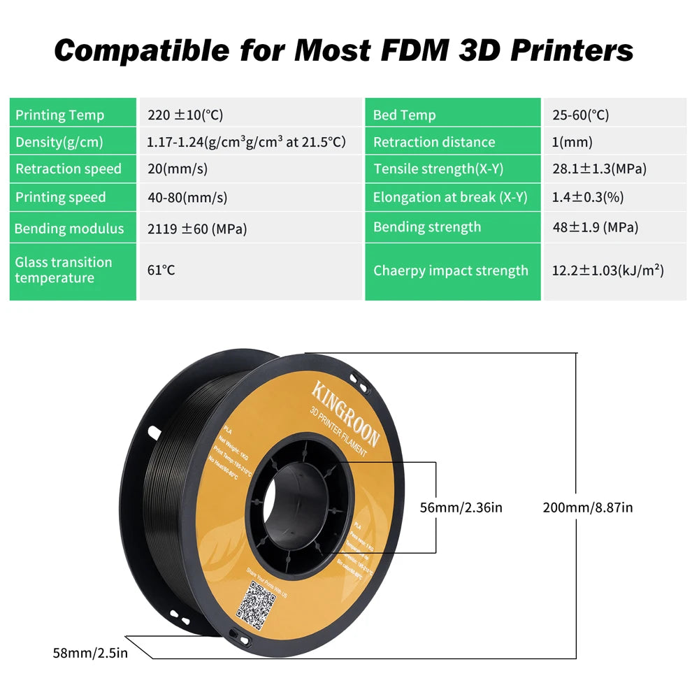 KINGROON 10kg MIX PLA Filament 1.75mm Spool Wire Plastic For 3D Printer Material +/-0.02MM Vacuum Packaging 3D Printing Filament