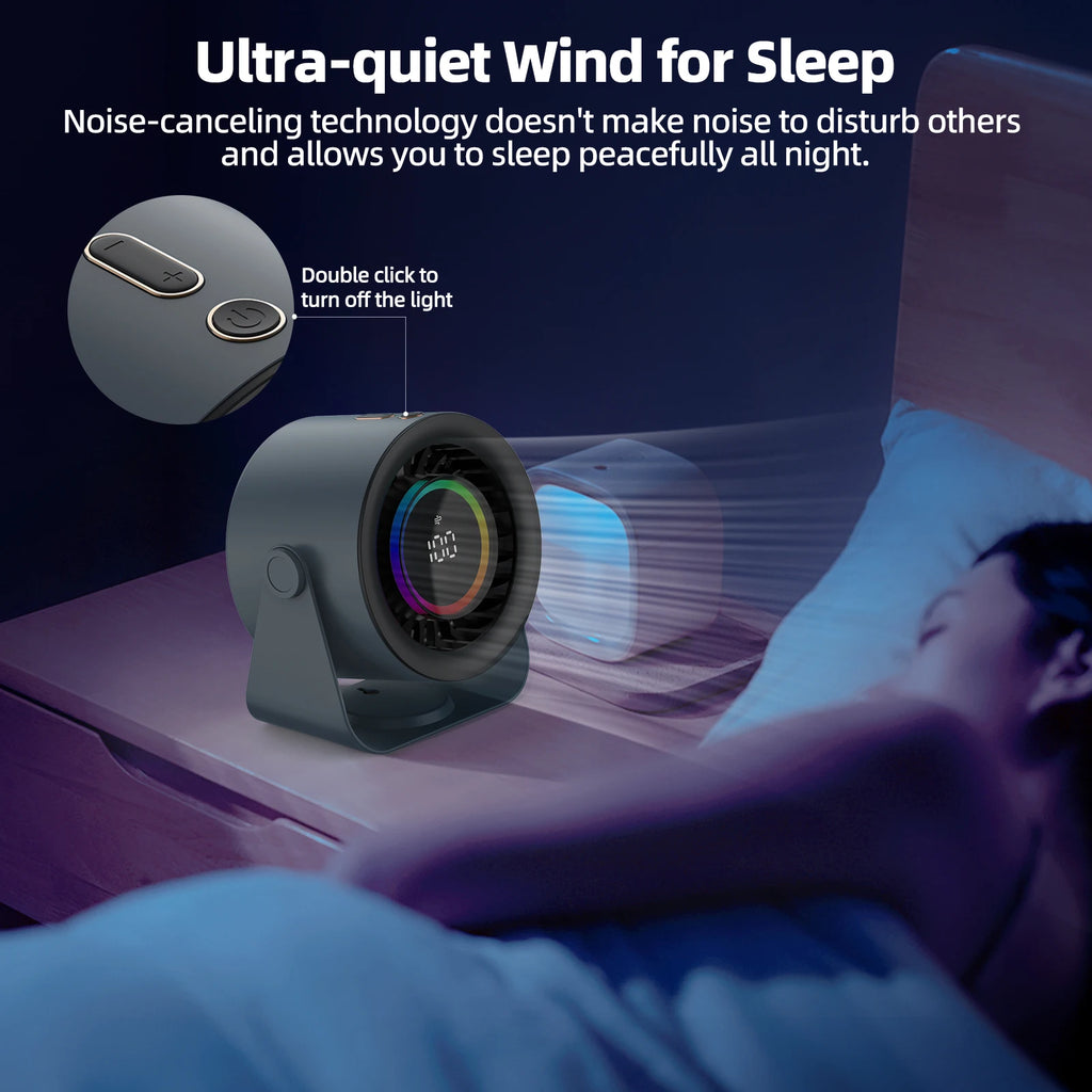 GOOJODOQ Desktop Fan 4000mAh Silent Adjustable Speed Air Circulation Fan 100 Speeds with Digital Display Wall Mountable