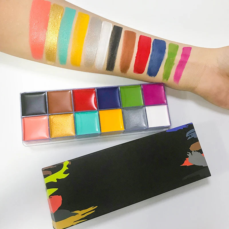 Face Body Oil Paint Palette 12 Colors Stage Special Effects Halloween Mardi Gras Makeup Body Art fancy Dress Tattoo painting