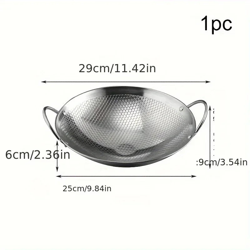1pc 29cm/11inch stainless steel honeycomb skillet non-stick with handle scratch-resistant cooking pasta steak porridge ramen