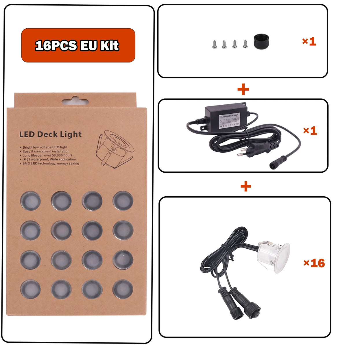 10/16PCS LED Deck Light Outdoor Wateroof DC12V Recessed Underground Bulb Lamp EU/AU/UK/US Plug For Courtyard Garden Step Stairs