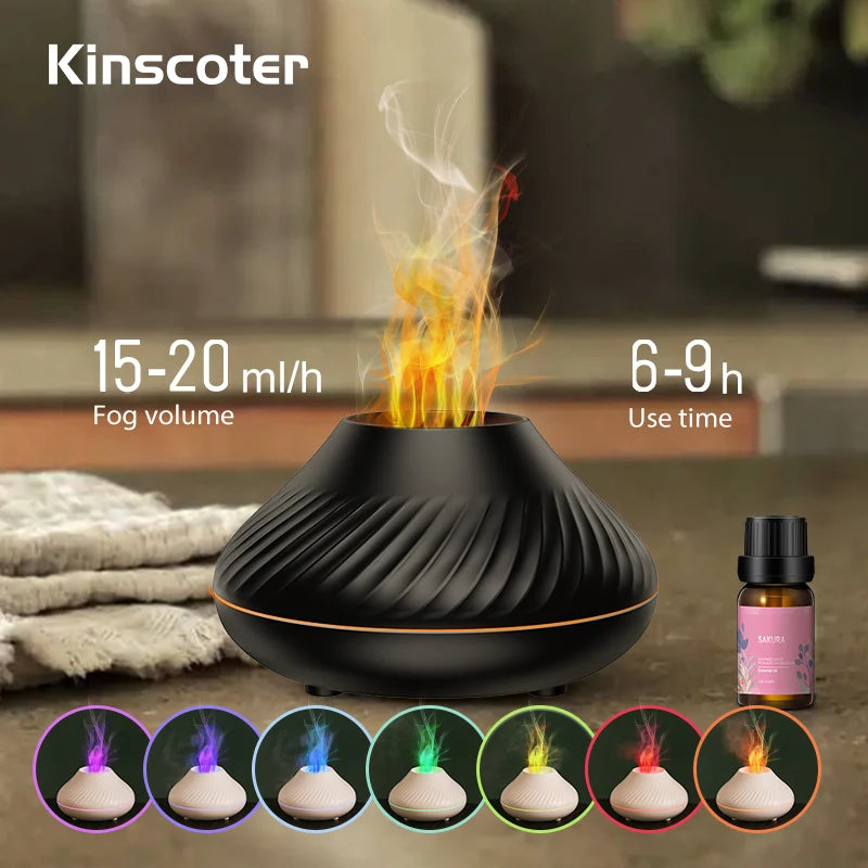 Colorful Flame Aromatherapy Humidifier Cool Mist Maker 130ml USB Essential Oil Aroma Diffuser for Home Bedroom Office Hotel