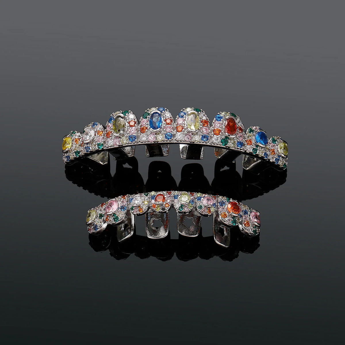 JINAO Rainbow Candy Color CZ Hip Hop Full Iced Out 8 Teeth Small Siz Set Grillz Men Top&Bottom Punk Rapper Halloween Cospla