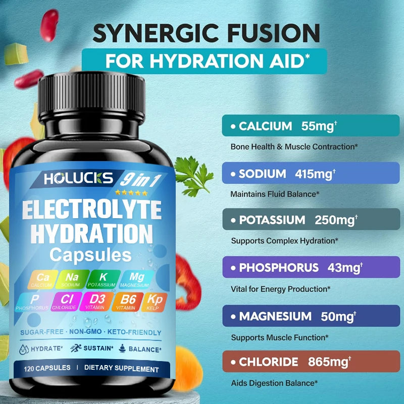Electrolyte Hydration Capsules, Workout Recovery & Muscle Support, Energy Production, for Fluid Balance