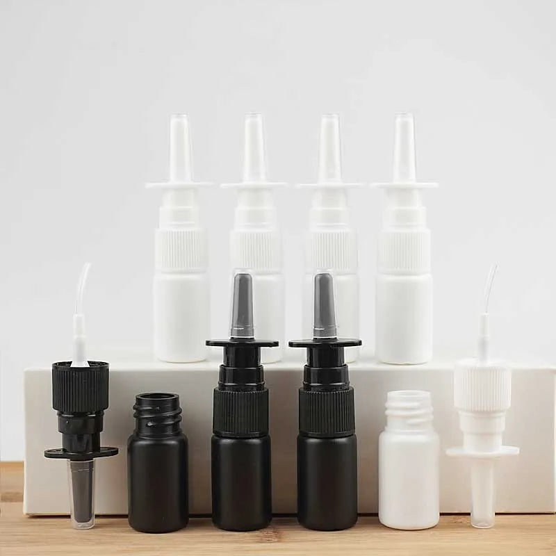 20/50/100pcs Customized 10ml HDPE Black Nasal Spray Bottle with Fine Black Nasal Sprayer Empty White Mist Nose Sprayer Bottle