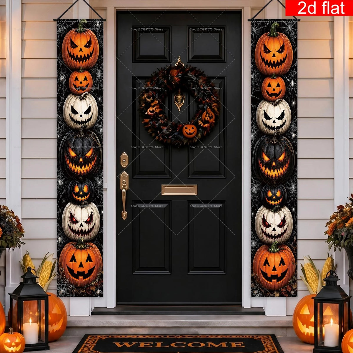 Halloween Decorations Porch Banner Scary Jack Lantern Pumpkin Spider Web Hanging Sign for Indoor Outdoor Halloween Party Decor